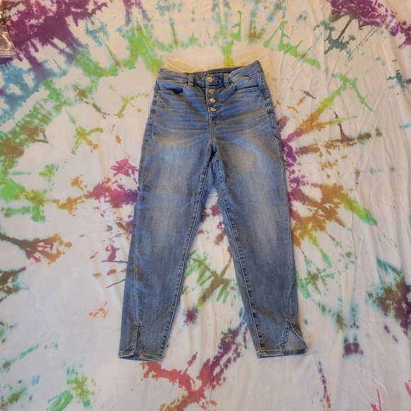 American Eagle Curvy Button fly Split Hem Skinny Jeans - Picture 1 of 7